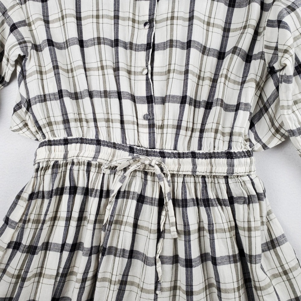 Asos Design Mini Skater Shirt Dress Women 12 CreamBlack Plaid Cotton Drawstring - Picture 6 of 16